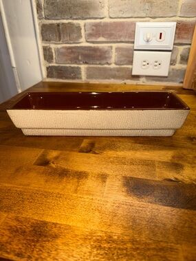 Cream Crackle Glaze Rectangular Ceramic Vanity Tray with Brown Interior